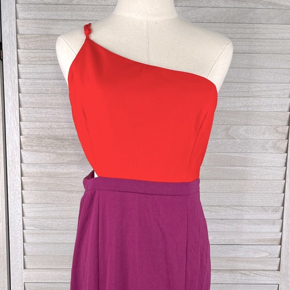 NANAMACS "Blessed with Beauty" One Shoulder Colorblock Maxi Dress Red/Purple-L - Picture 2 of 6